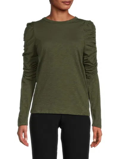 Renee C Women's Ruched Sleeve Top In Olive