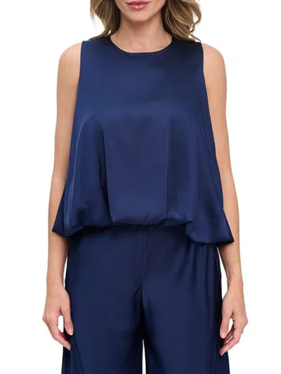 Renee C Women's Satin Blouson Top In Blue