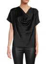 Renee C Cap Sleeve Satin Top With Scarf In Black