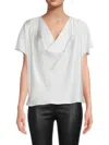 Renee C Women's Satin Cowlneck Top In Ivory