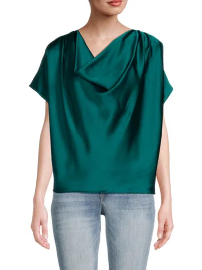 Renee C Women's Satin Cowlneck Top In Jade