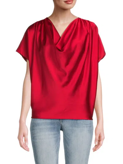 Renee C Women's Satin Cowlneck Top In Red