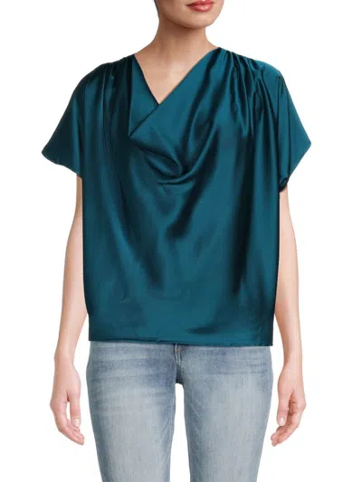 Renee C Women's Satin Cowlneck Top In Teal