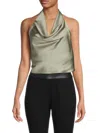 Renee C Women's Satin Crop Top In Sage