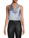 Renee C Women's Satin Crop Top In Steel Blue