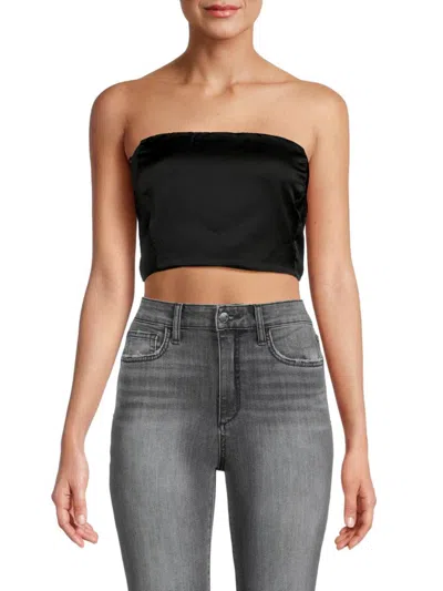 Renee C Women's Satin Crop Tube Top In Black