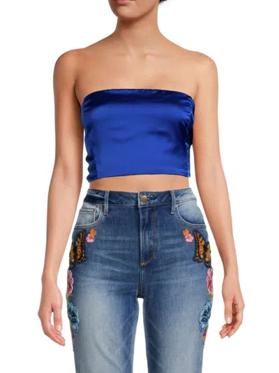 Renee C Women's Satin Crop Tube Top In Royal Blue