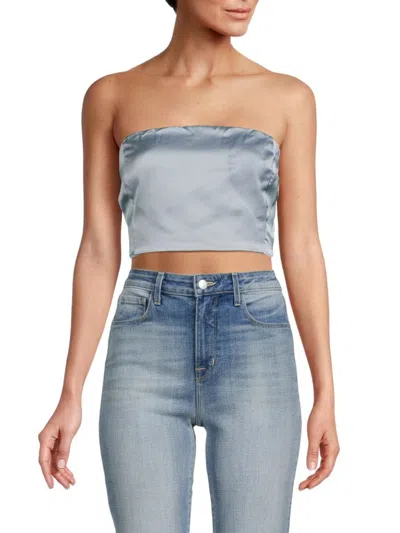 Renee C Women's Satin Crop Tube Top In Steel Blue