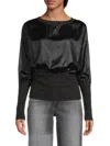 Renee C Women's Satin Dropped Shoulder Top In Black