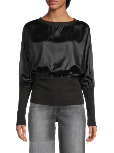 Renee C Women's Satin Dropped Shoulder Top In Black