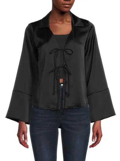 Renee C Women's Satin Front Tie Top In Black