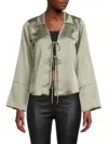 Renee C Women's Satin Front Tie Top In Sage