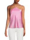 Renee C Women's Satin Halterneck Top In Barbie Pink