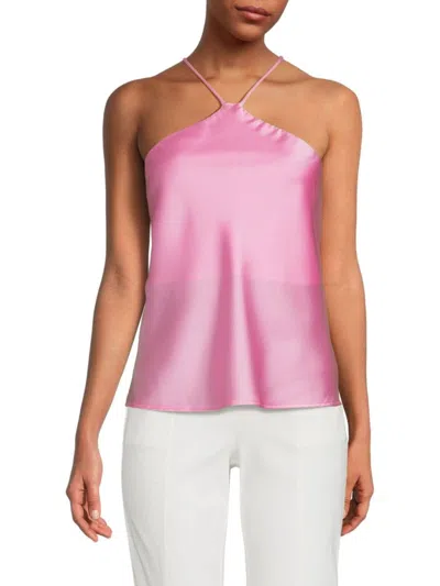 Renee C Women's Satin Halterneck Top In Barbie Pink