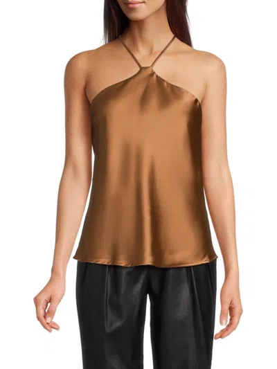 Renee C Women's Satin Halterneck Top In Caramel