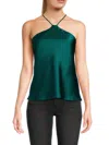 Renee C Women's Satin Halterneck Top In Hunter Green