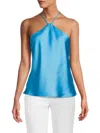 Renee C Women's Satin Halterneck Top In Neon Blue