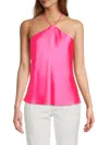 Renee C Women's Satin Halterneck Top In Neon Pink