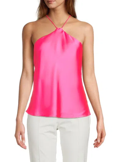 Renee C Women's Satin Halterneck Top In Neon Pink