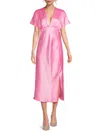Renee C Women's Satin Midi A-line Dress In Barbie Pink