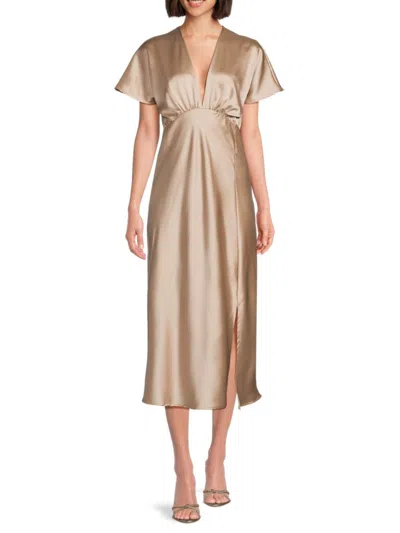 Renee C Women's Satin Midi A-line Dress In Beige