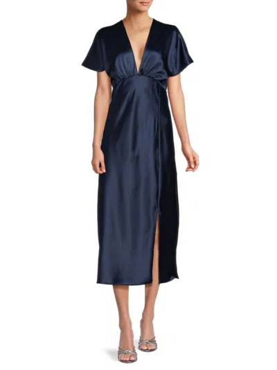 Renee C Women's Satin Midi A-line Dress In Navy