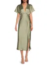 Renee C Women's Satin Midi A-line Dress In Sage