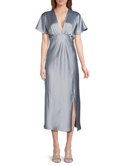 Renee C Women's Satin Midi A-line Dress In Steel Blue