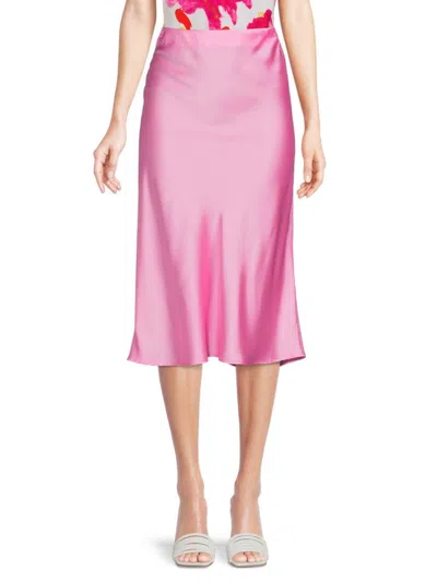 Renee C Women's Satin Midi Skirt In Barbie Pink