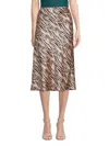 Renee C Women's Satin Midi Skirt In Animal Print