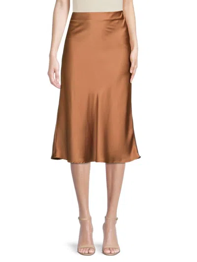 Renee C Women's Satin Midi Skirt In Caramel