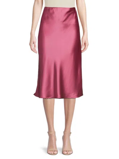 Renee C Women's Satin Midi Skirt In Dark Pink