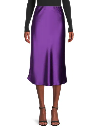 Renee C Women's Satin Midi Skirt In Dark Purple