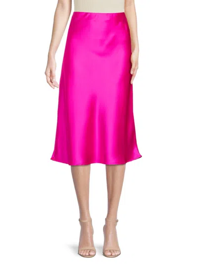 Renee C Solid Satin Midi Skirt In Fuchsia