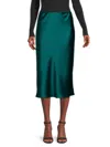 Renee C Women's Satin Midi Skirt In Hunter Green