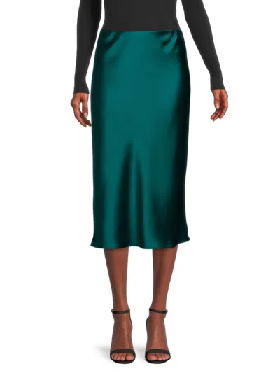 Renee C Women's Satin Midi Skirt In Hunter Green