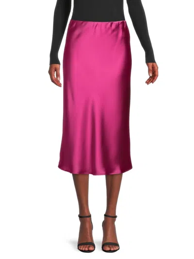 Renee C Women's Satin Midi Skirt In Magenta