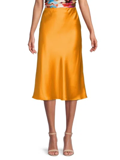 Renee C Women's Satin Midi Skirt In Marigold