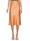 Renee C Women's Satin Midi Skirt In Melon