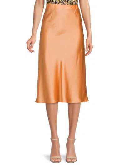 Renee C Women's Satin Midi Skirt In Melon