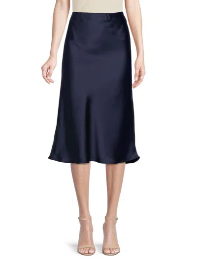 Renee C Women's Satin Midi Skirt In Navy