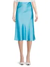 Renee C Women's Satin Midi Skirt In Neon Blue