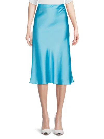 Renee C Women's Satin Midi Skirt In Neon Blue
