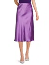 Renee C Women's Satin Midi Skirt In Neon Lavender