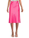 Renee C Women's Satin Midi Skirt In Neon Pink