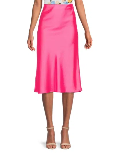 Renee C Women's Satin Midi Skirt In Neon Pink