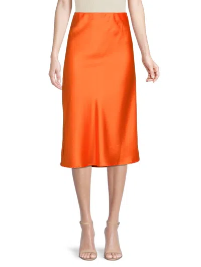 Renee C Women's Satin Midi Skirt In Orange