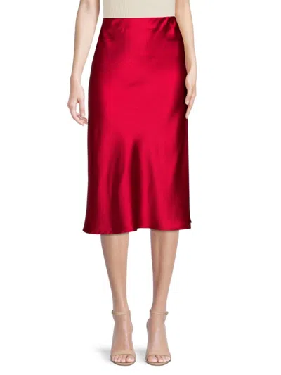 Renee C Women's Satin Midi Skirt In Red