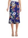 Renee C Women's Satin Midi Skirt In Royal Blue Print