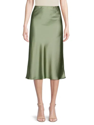 Renee C Women's Satin Midi Skirt In Sage